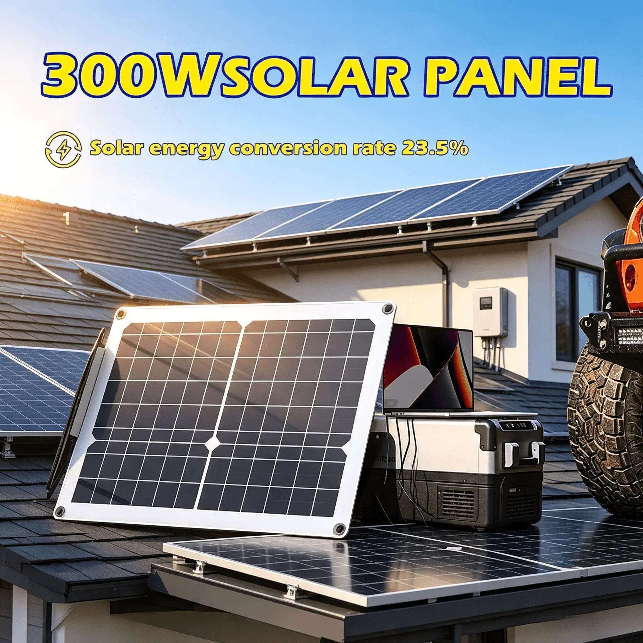 300W Flexible Solar Panel with 12V Charging, Dual USB Ports and 100A Intelligent MPPT Controller for Car, Yacht, and RV Use