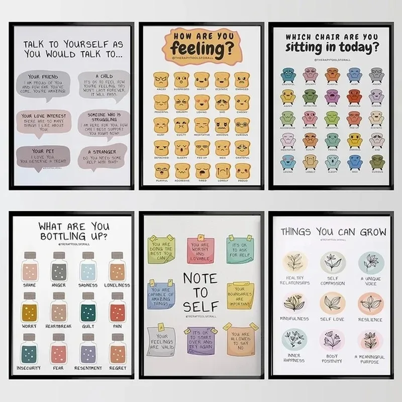 Mental Health Treatment Self-awareness Regulation Emotion Posters Minimalist Print Canvas Painting Wall Art for Home Decor