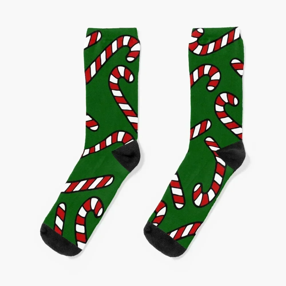 

Candy Cane Pattern Dark Green Socks Non-slip designer brand Boy Socks Women's