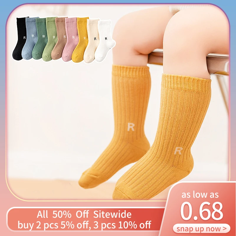 

R Letter Children Short Socks Soft Breathable Toddler Mid Tube Sock Soild Color Newborn Cotton Socks 0-4Year Baby Kids Footwear