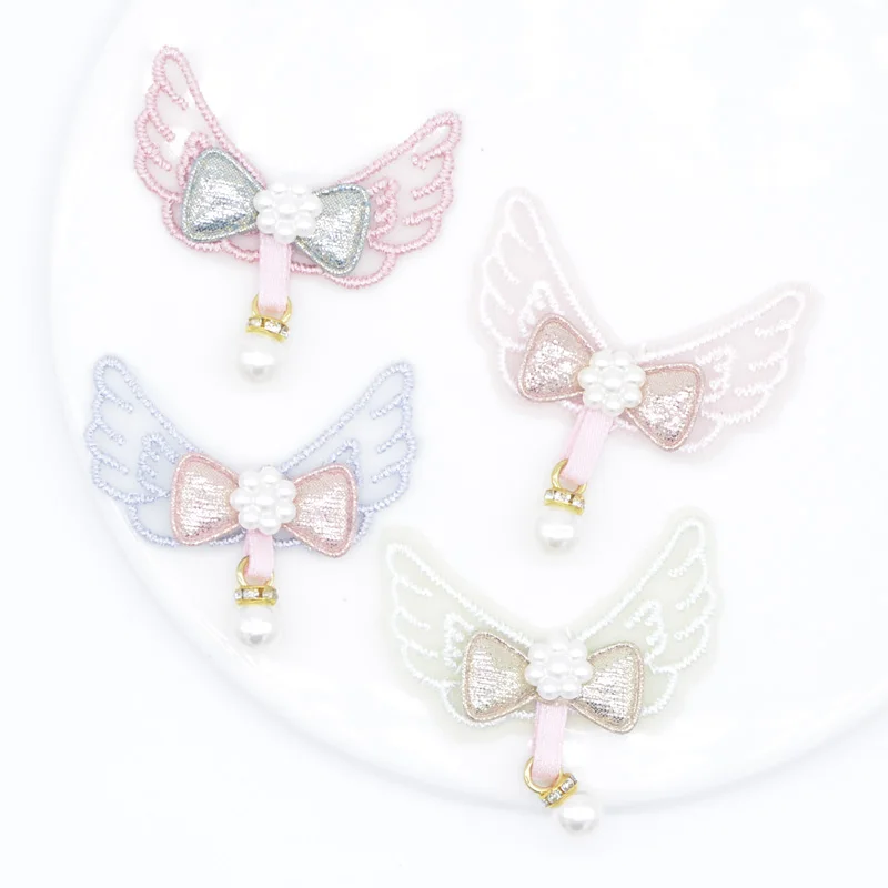 20Pcs Exquisite Embroidery Angel Wing Korean Style Pearl Patches Home Decoration Baby Socks Underpants Hats Appliques Supplies?