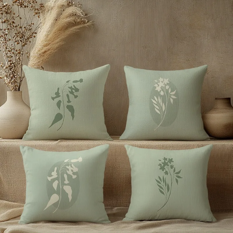

Ботаническая наволочка Muted Sage Green - минималистичный наволочка с листьями и цветами для дивана, спальни, гостиной