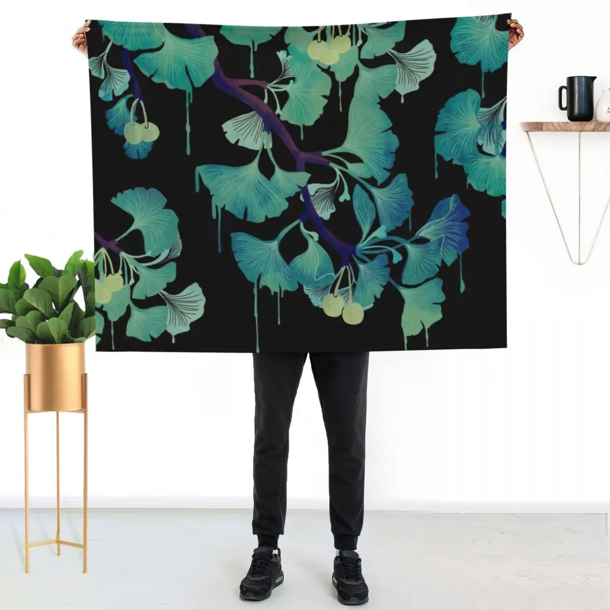 O Ginkgo (on Black) Throw Blanket Luxury St Soft Plaid For Baby Custom funny gift Polar Blankets
