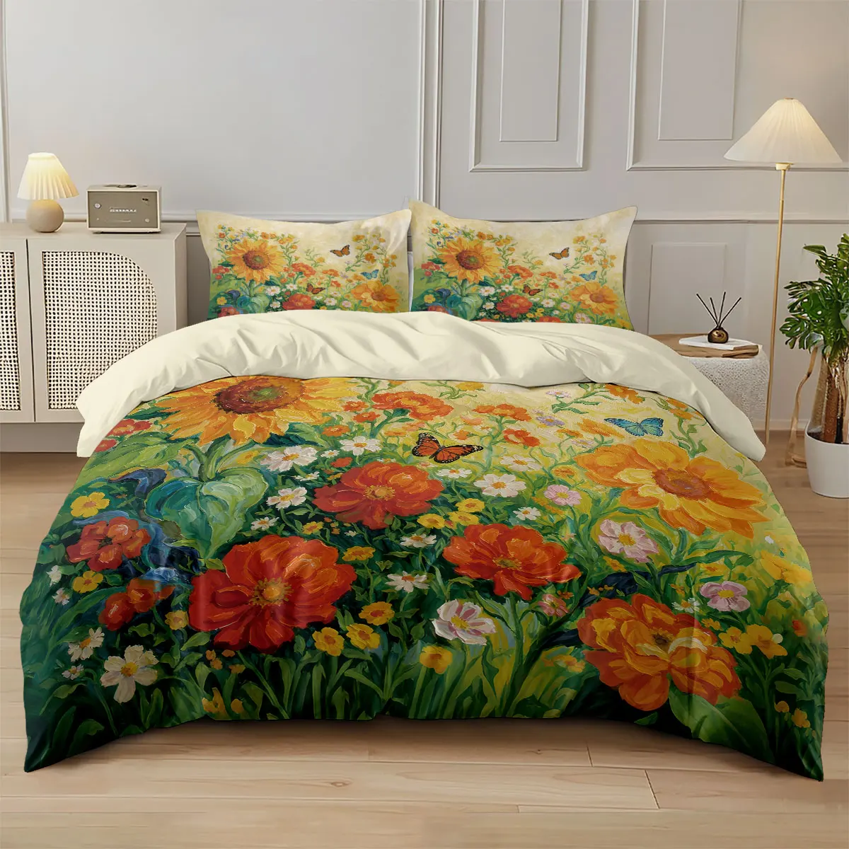 3pcs Beautiful Sunflower Flower Printed Coreless Quilt Set Multi Size Bedding Decoration Machine Washable