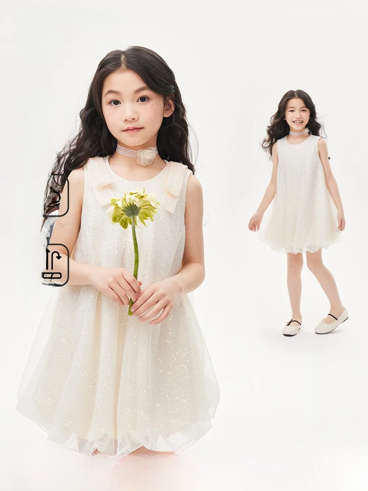 royal-childhood-girls'-dress-summer-new-style-mesh-skirt-high-waist-korean-version-mid-length-gown-for-girls-age-3-and-above