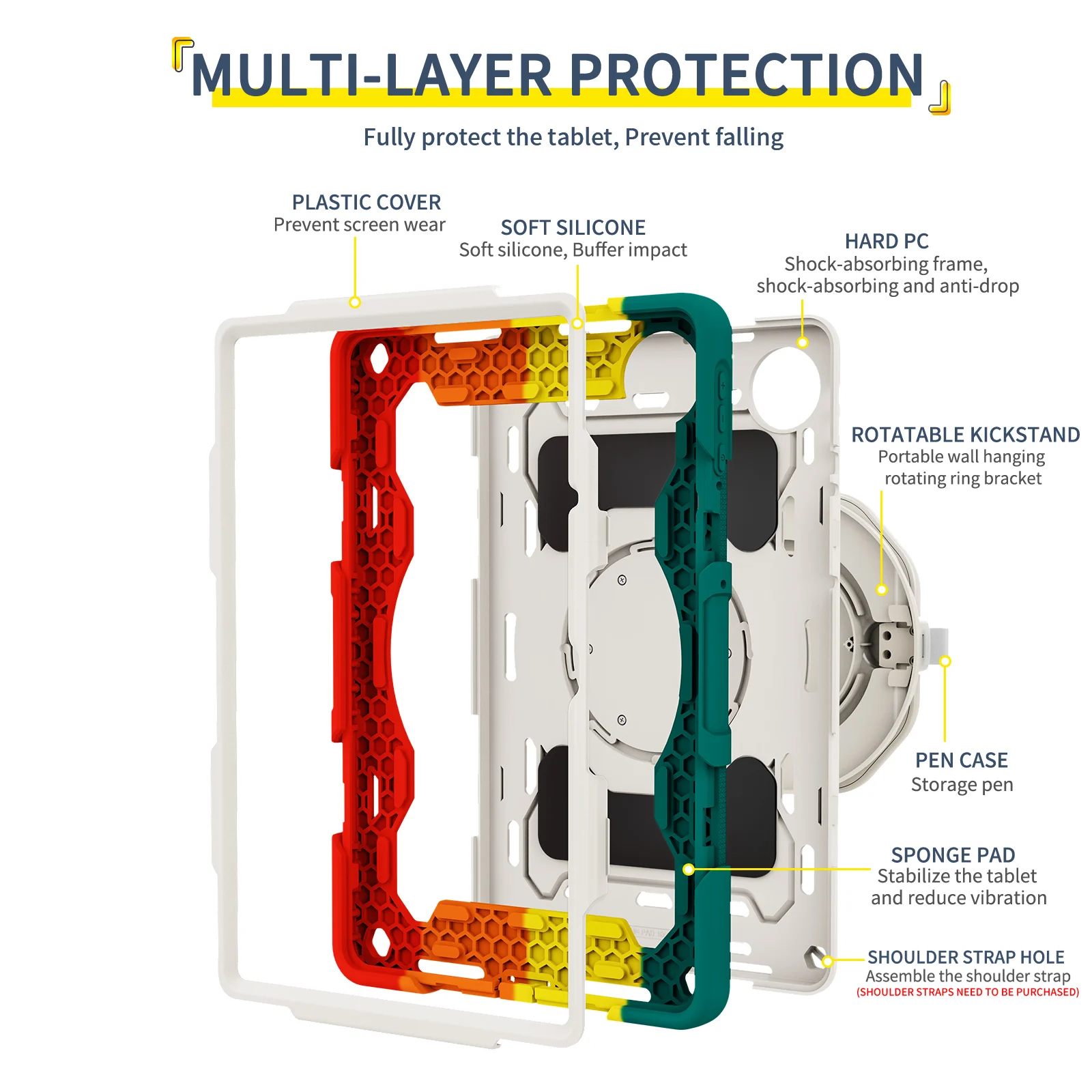 Capa resistente universal para huawei honor pad x9a x9 pro 2025, 11.5 polegadas, suporte giratório 360, alça, armadura, capa à prova de choque