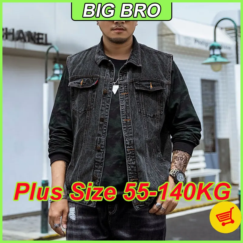 

Plus Size Men's Denim Vest M-7XL Korean Jacket Sleeveless Large Yards Cowboy Vest Handsome Tide Tops Fashion Male Clothing 140KG
