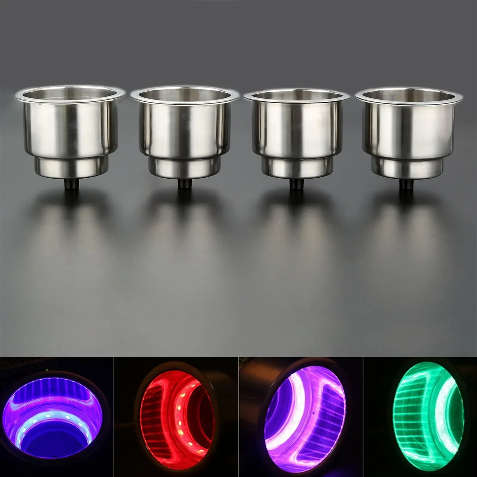 1/2/4 Pcs Marine Stainless Steel 12V LED Light Recessed Built-in Car Cup Drink Holders Sailing Light Rowing Boats Accessories