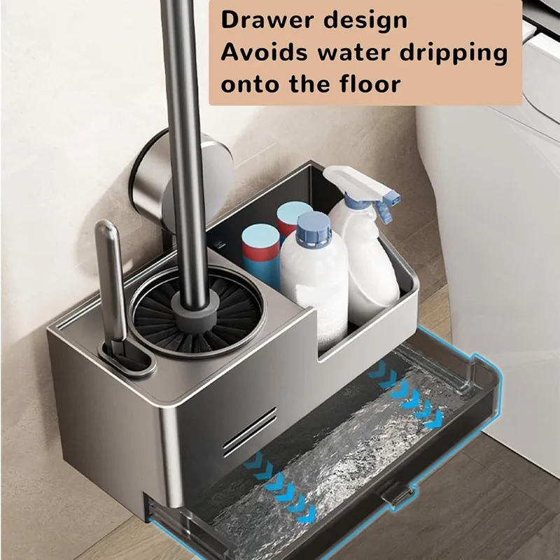 B-Est Modern Minimalist Toilet Brush Set Strong Suction Cups-Wall Mount, No Dead Angle, Gun Gray Design