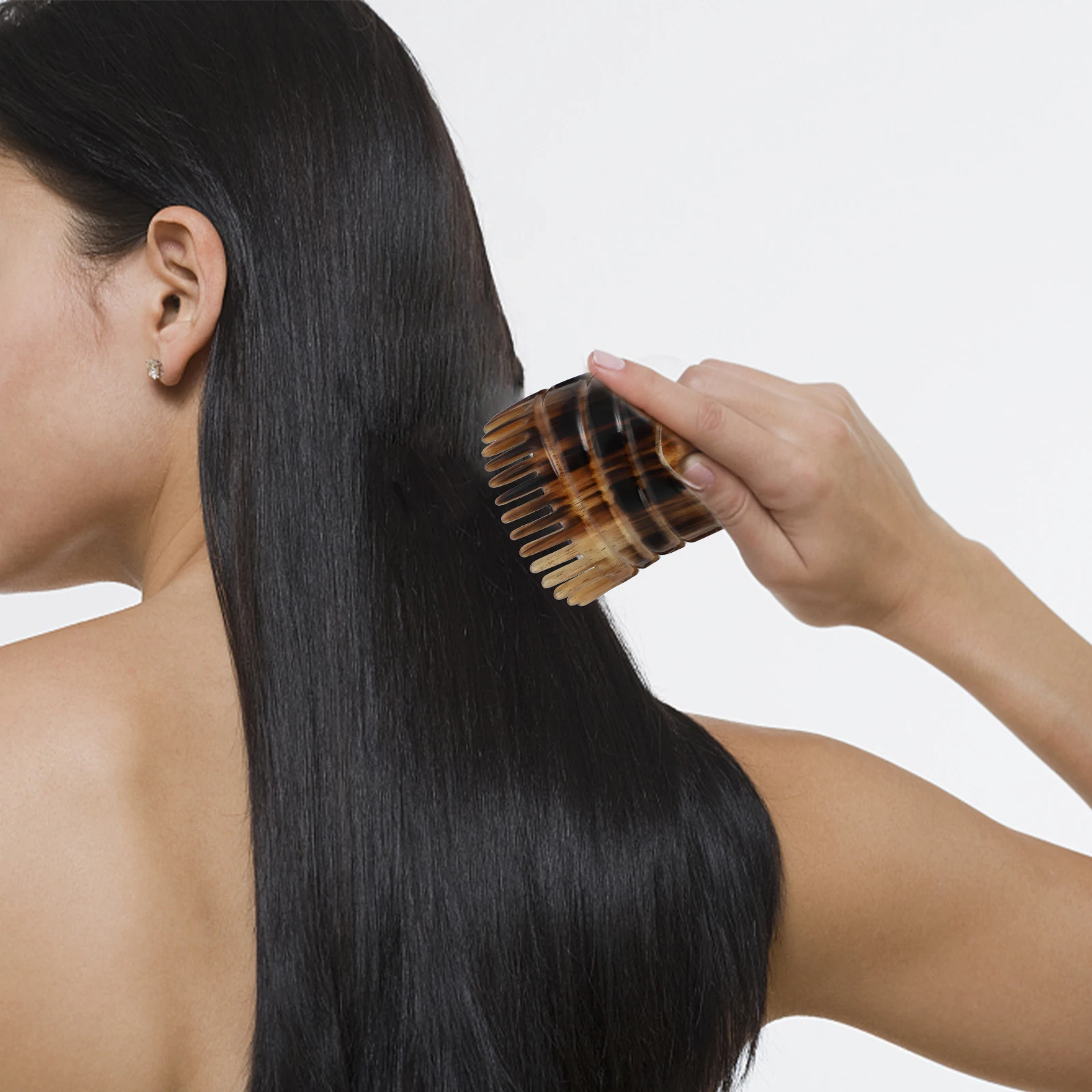

Ox Horn Scalp Massage Comb Fine Toothed Promotes Circulation Portable Shampoo Brush Hair Cleansing Tool