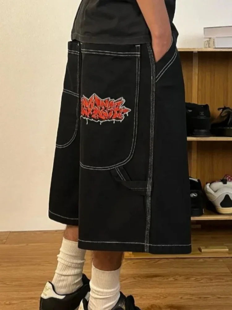 JNCO Shorts Y2K New Harajuku Hip Hop Pocket Baggy Denim Gym Shorts Mens Womens Summer Trend Gothic Basketball Shorts Streetwear