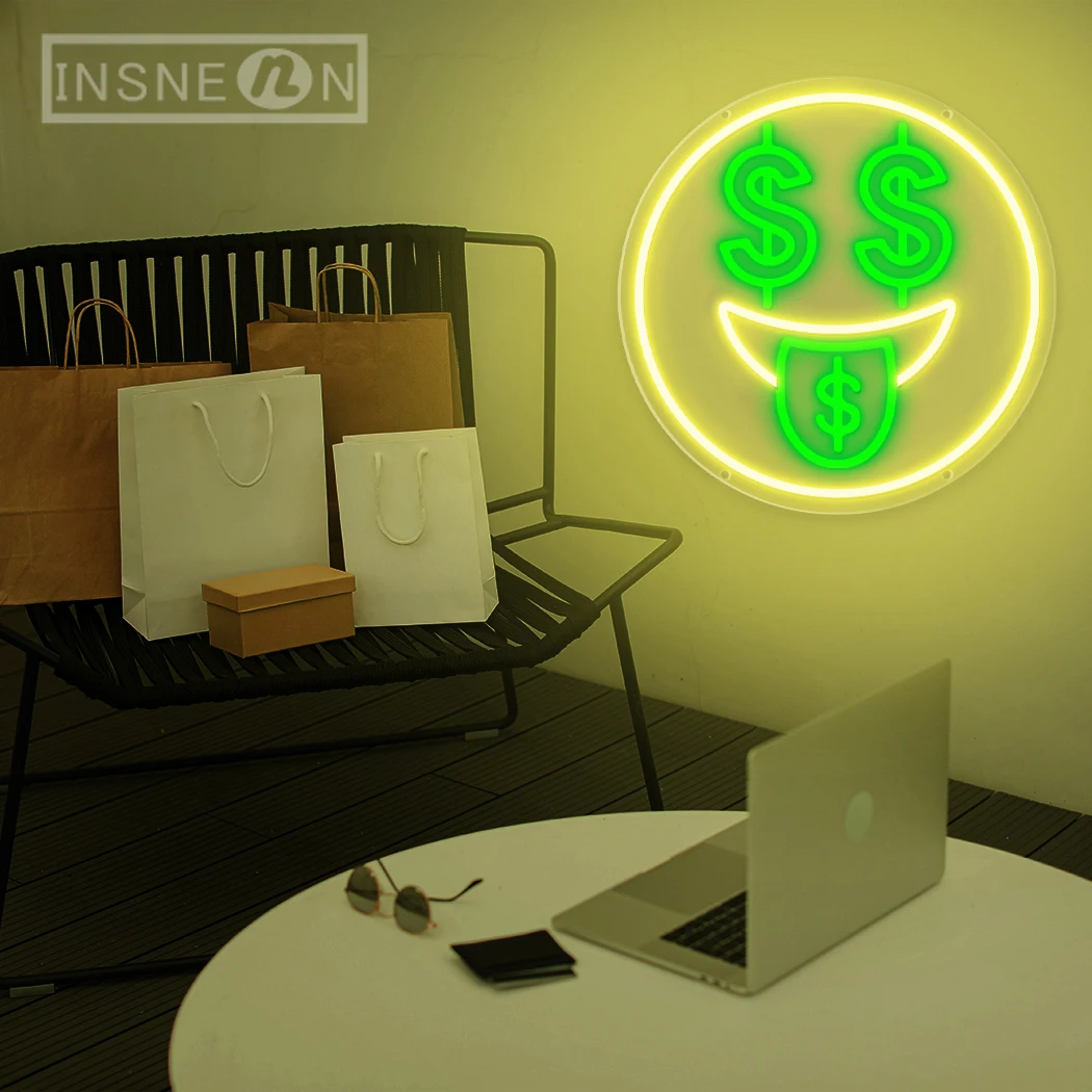 

Smiling neon lights LED signboards for restaurants bars clubs studios dollar Luminous business signs room wall decoration light