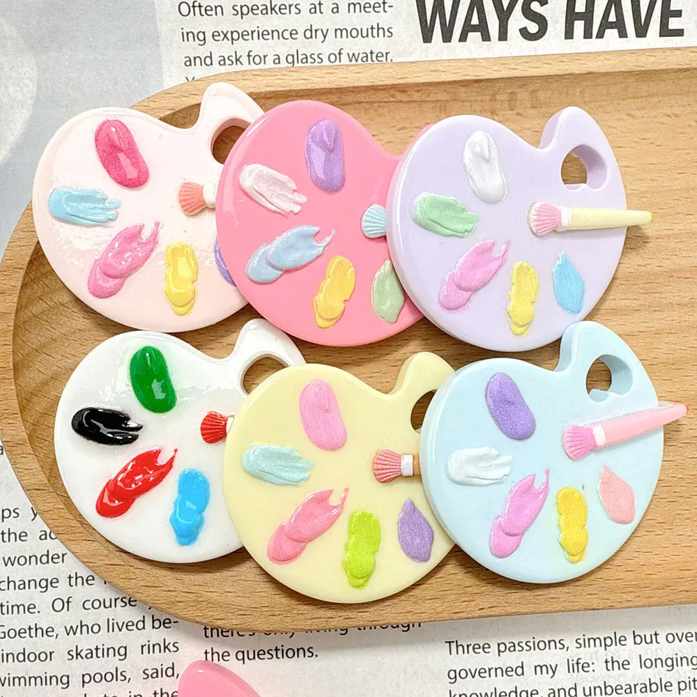 5pcs Kawaii Mini Glossy Painter Palette Resin Flatback Flat Back Ornament Jewelry Making Hair Wear Diy Phone Case Accessories