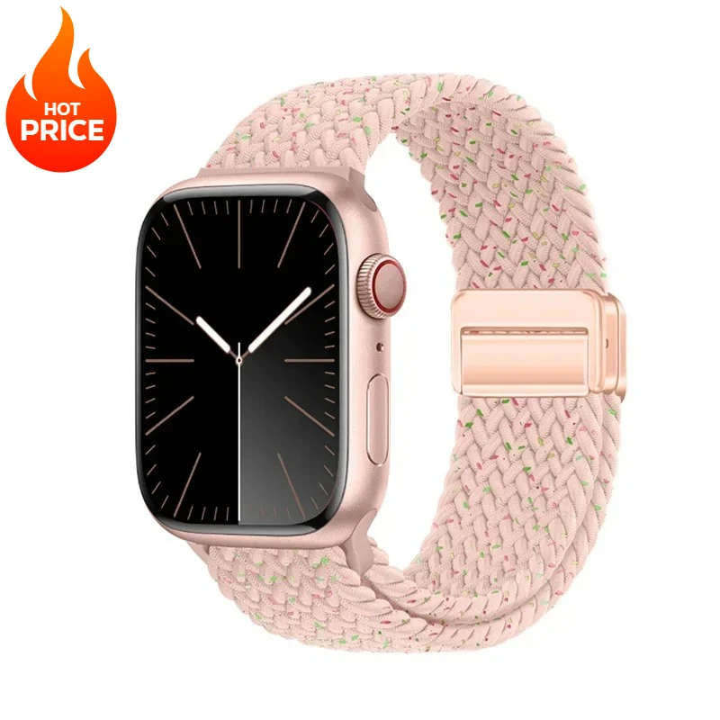 Braided Band For Apple Watch 10 Strap 44mm 40mm 45mm 46mm 49mm 41mm Magnetic Nylon Bracelet iWatch series se 7 6 8 9 10 Ultra 2