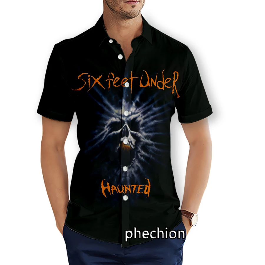 phechion Summer Mens Short Sleeve Beach Shirts Six Feet Under Rock 3D Printed Casual Shirts Fashion Streetwear Men Tops X26