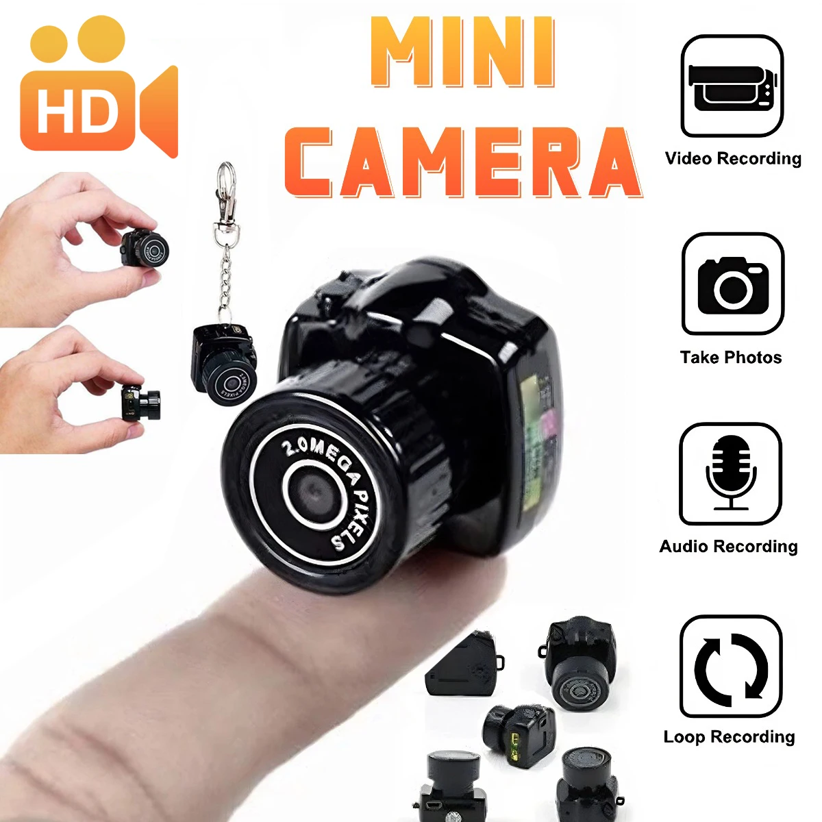 Mini Camera HD Video Audio Recorder Webcam Voice Monitoring Camcorder Outdoor Sport DV Micro Cam with Mic Motorcycle DVR Y2000