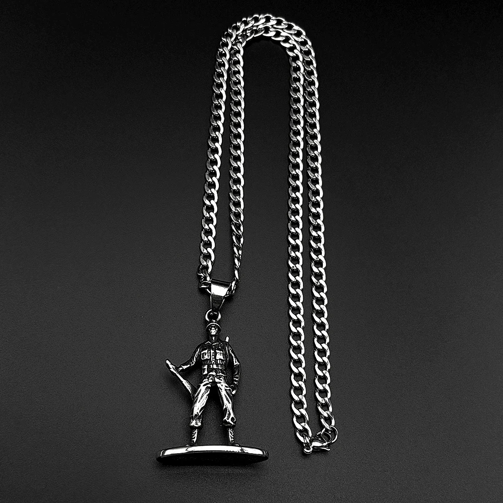 Vintage Militär Armee Stehender Soldat Anhänger Halskette für Damen und Herren 316L Edelstahl Punk-Kette Silberfarben Schmuck Geschenk – Detail 8