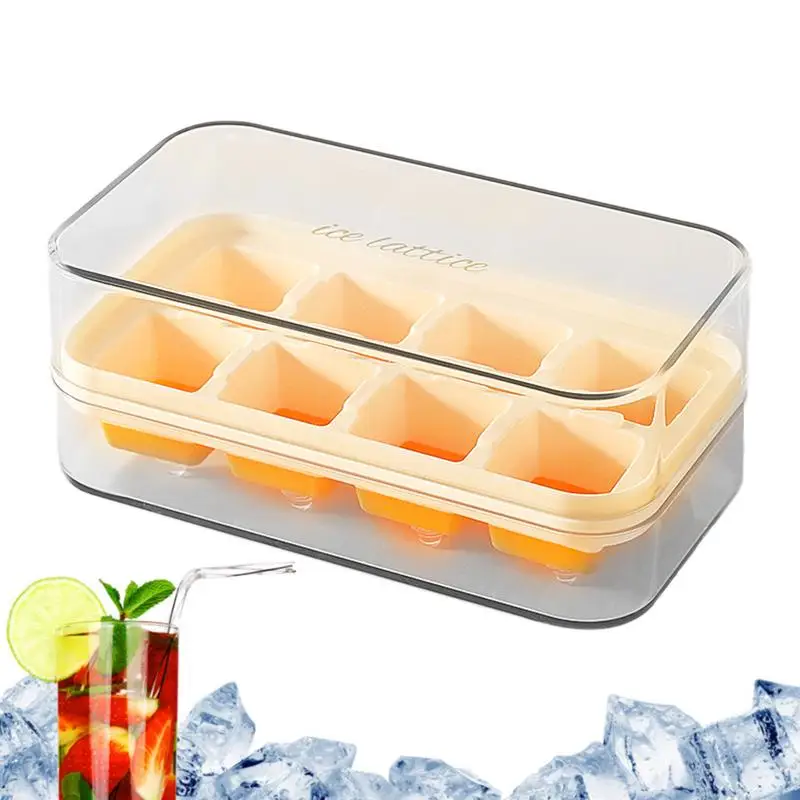 Press Type Ice Cube Tray Transparent Lid Ice Box 8 Grids Kitchen Gadget Ice Maker Mold Leakproof For Beer Soda Cocktail Whisky