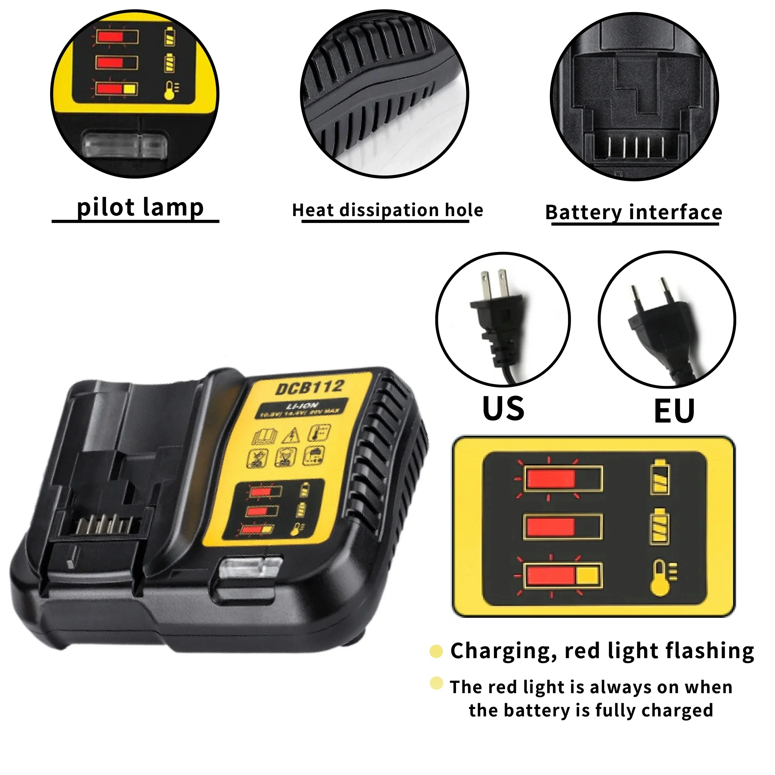 20V Original 12Ah Replacement Li-ion Battery for DeWalt 20V DCB112 DCB184 DCB200 DCB201 Power Tool Battery 20V MAX With Charger