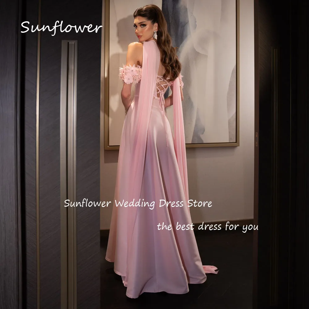 Sunflower Simple Pink Sweetheart Appliques A-LINE Prom dress 2024 Slim Off The Shoulder Ankle-Length Formal Evening Dress