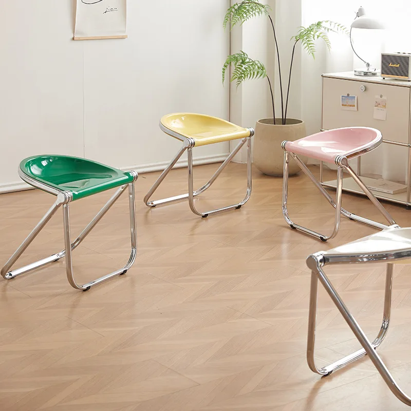 Modern Style Acrylic Transparent Dining Chairs Simple Stools for Outdoor Activity Folding Design