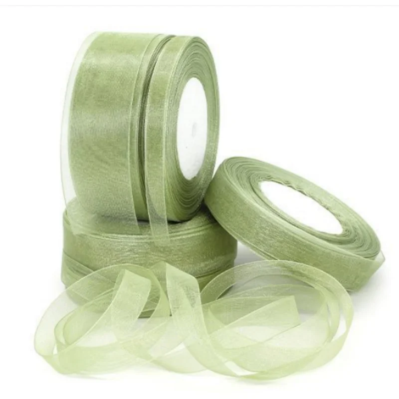 New 45meters Sage Green Organza Ribbon1/1.5/2/2.5/3.8cm DIY Bouquet Gift Packaging Crafts Wedding Party Home Decoration