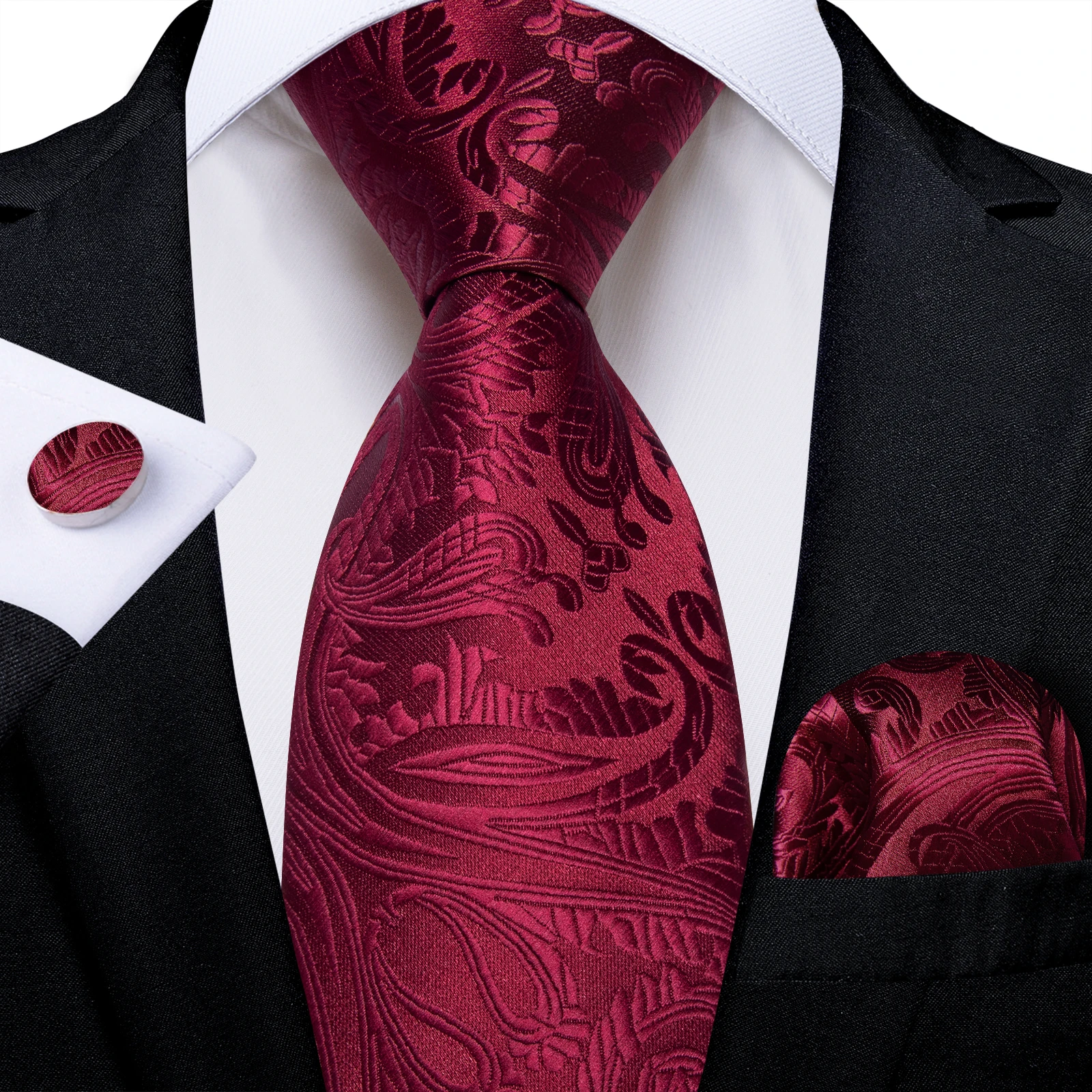 Classic Paisley Men Tie Set 3 Piece Necktie Pocket Square Cufflinks Set For Wedding Business Formal Party