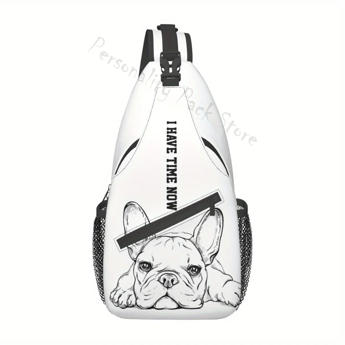 I Have Time Now French Bulldog Breast Bag Trendy and Versatile Single Shoulder Crossbody Bag Outdoor Leisure and Simple Backpack