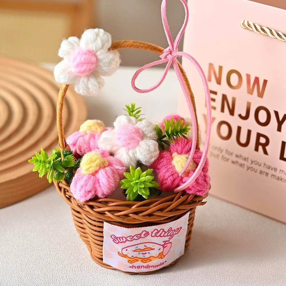 Lindo Ramo de Flores de Ganchillo para Decoración del Hogar, Regalo Hecho a Mano, Planta Decorativa en Maceta, Flores de Ganchillo en Cesta, Día de la Madre