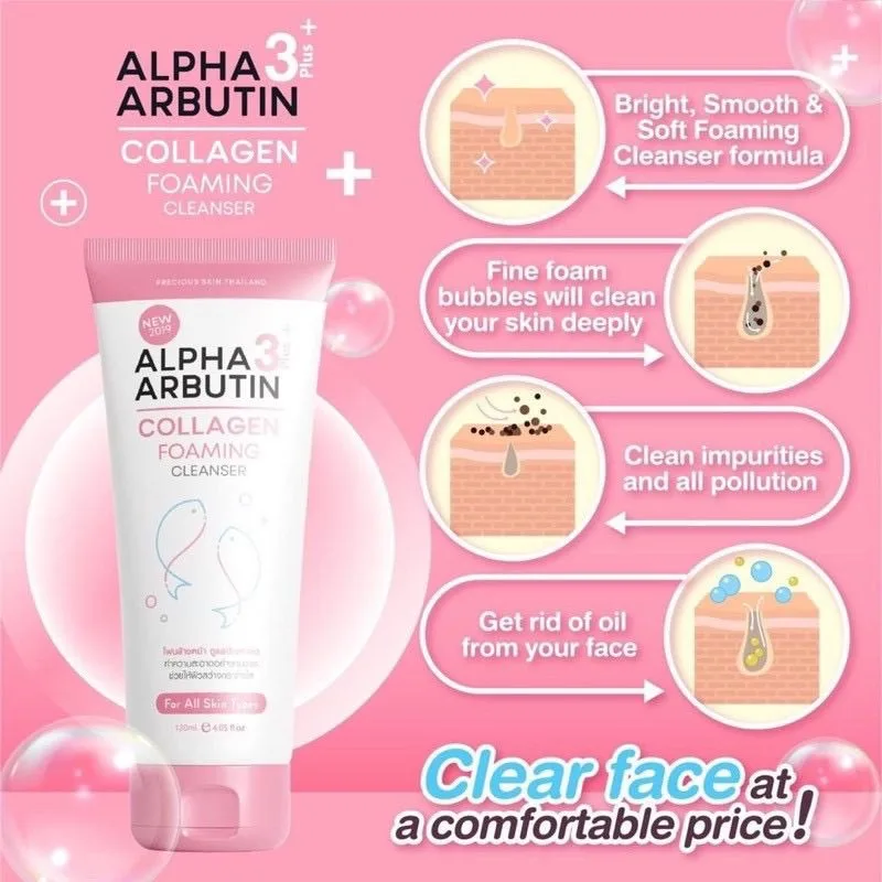 120ml Alpha Arbutin 3 Plus Collagen Cleanser Skin Blemishes Dark Spots Bright White Firmness Brightening and Even Skin Tone