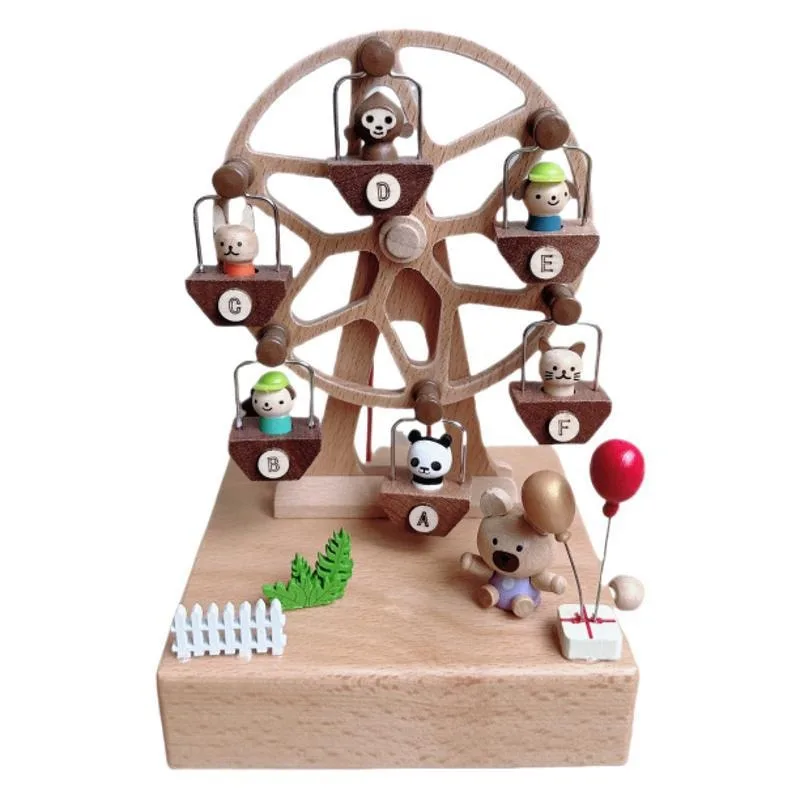 For Animal Ferris Wheel Music Box, Mechanical Clockwork Rotating Ferris Wheel Wooden Music Box, Boys and Girls Gifts