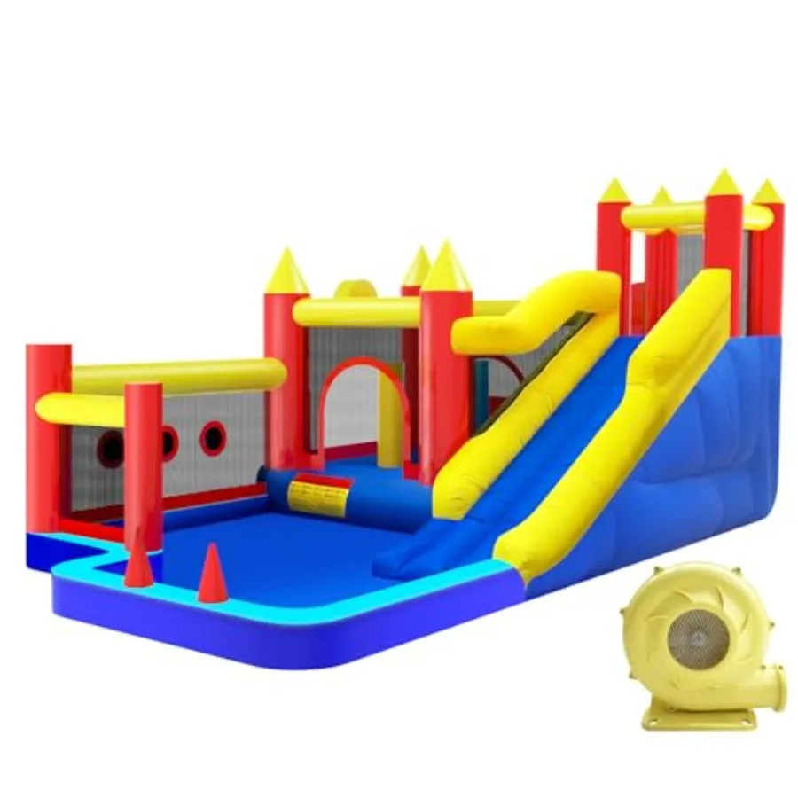 

Inflatable Bouncer with Air Blower for 3-10 Outdoor Indoor Jumping Castle with Long Slide Trampoline Obstacles Climbing Wall Ba