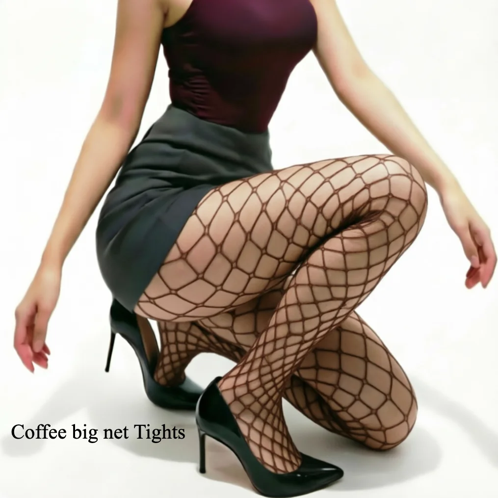 

Coffee Big Net Tights Hollow Summer Bodystockings Grey Wine Red Sexy Legging Women's Outfit Dark Green Purple Pantyhose