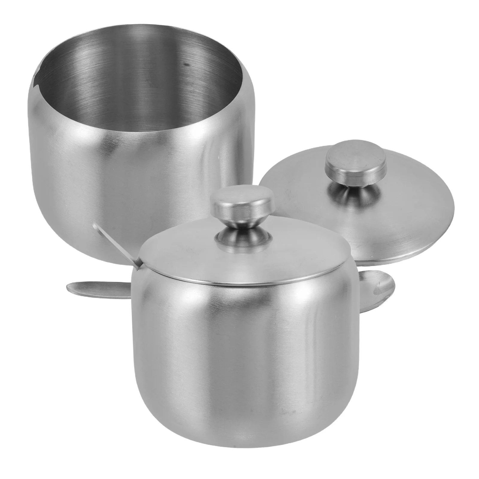 

2Pcs Stainless Steel Condiment Jars Round Multi-Use Kitchen Sugar Salt Spice Containers Sealed Freshness Elegant Design