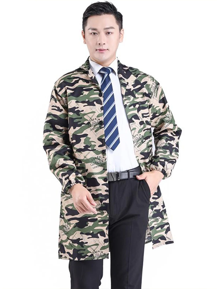 

Camouflage Lab Coat with Long Sleeves Dust-Proof Overalls for Warehouse and Construction Workers Heavy Duty Coverall