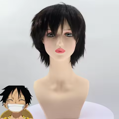 Anti-upturned black fluffy short hair wig anime character luffy cos wig anime reality show wig