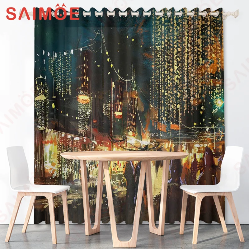 3D Modern Vintage City Life Picture Custom Curtains Wine Bottles Angel Devil Stripes Thin Polyester Fabric Office Trim with Hook