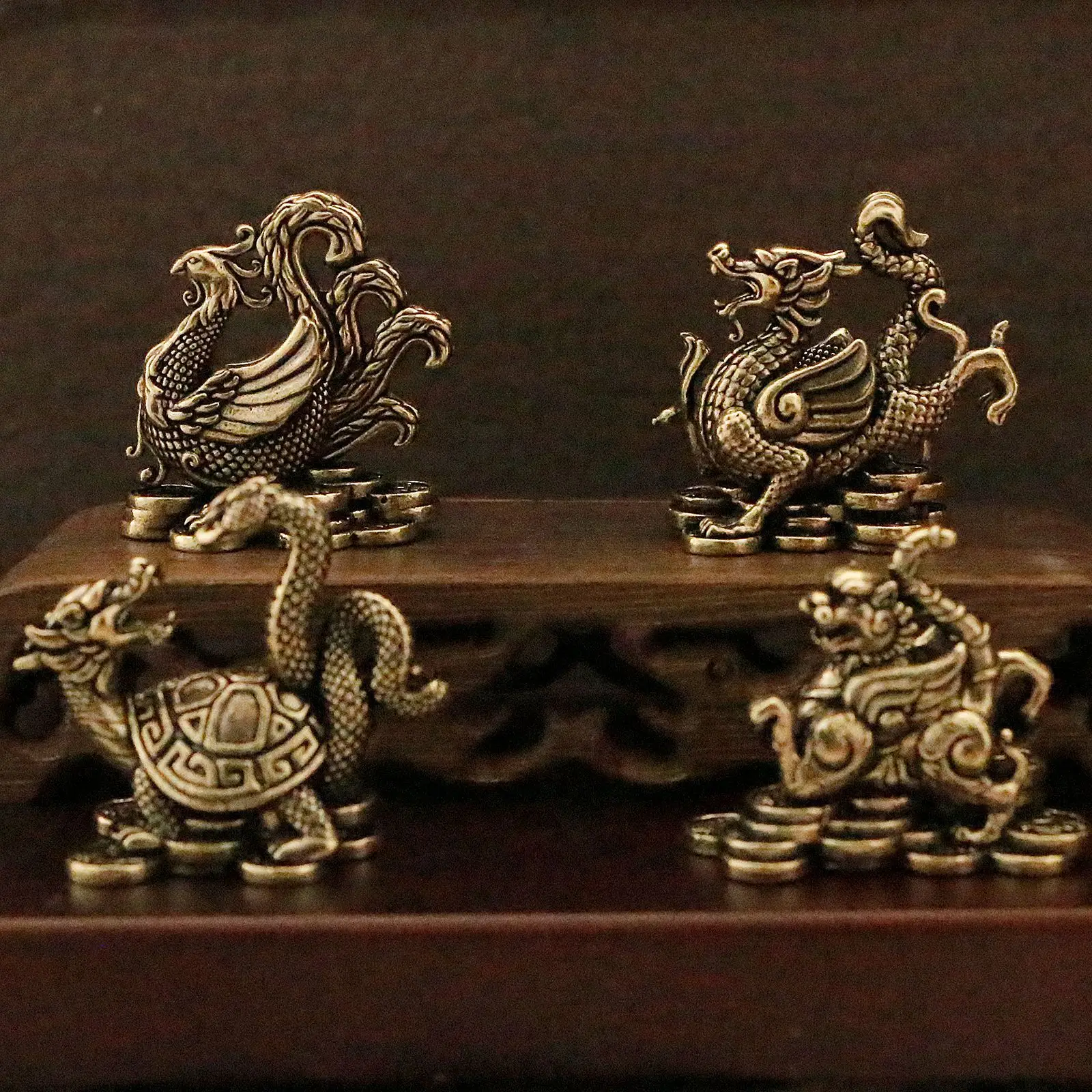 1 piece of brass four mythical beast ornaments Qinglong white tiger Suzaku Xuanwu living room office metal crafts