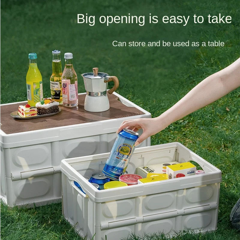 Outdoor Camping Storage Box Folding Car Cargo Box Storage Camping Sorting Box Home Wooden Cover Creative