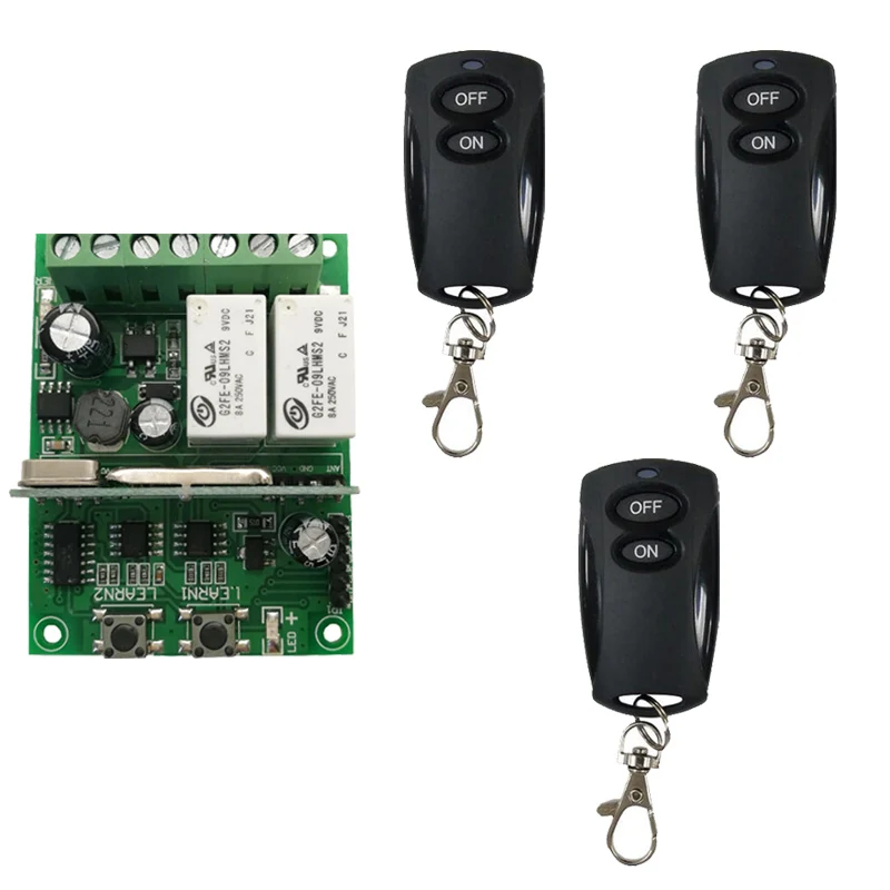 رمز التعلم الفردي DC9V 12V 24V 10A 2CH جهاز التحكم عن بعد اللاسلكي نظام استقبال و 2 مفاتيح التحكم عن بعد