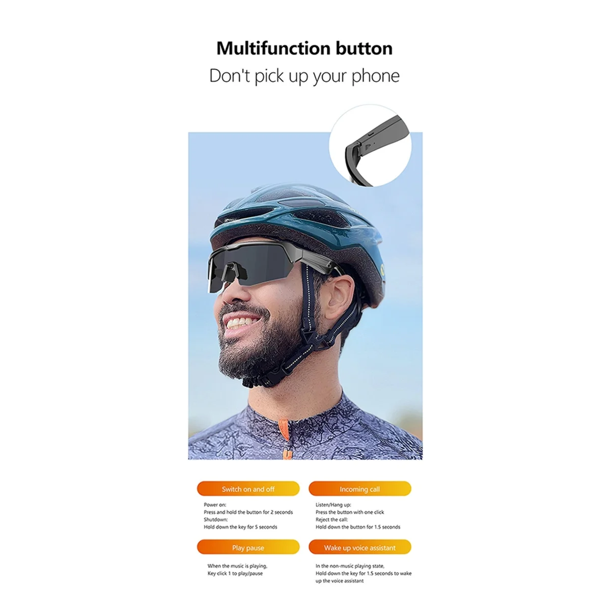 Smart Bluetooth Sunglasses for Cycling - Sports Driving Music Earbuds with Audio Call & Remote Headset Technology