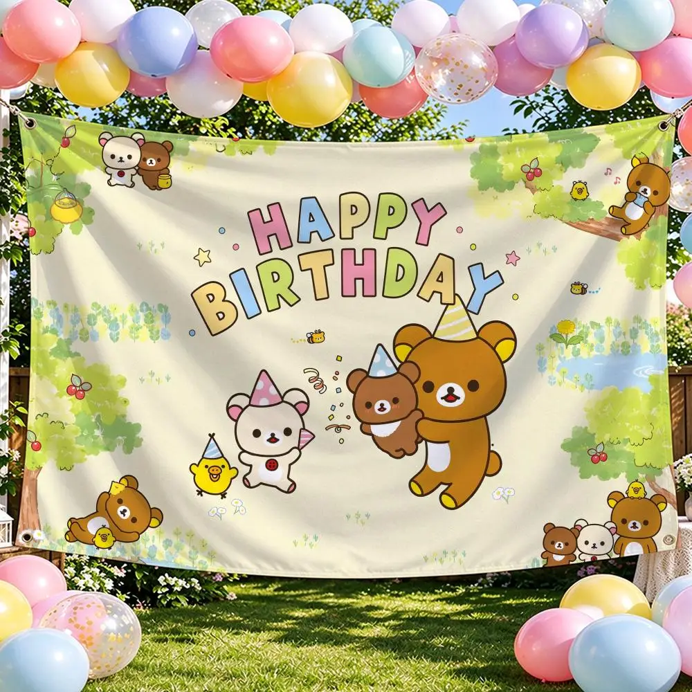 Cute Cartoon Bear Art R-Rilakkuma Flags Banner For Bedroom Outdoor Living Room Restaurant Bar Wall Decor Party