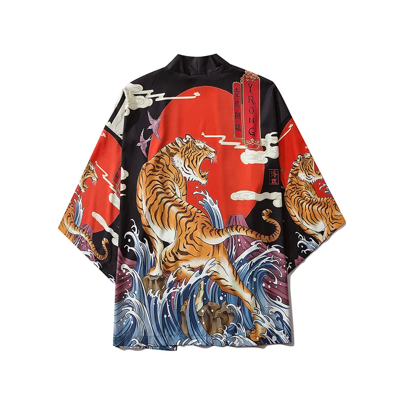 Impressão de tigre solto cardigan japonês harajuku quimono cosplay tops blusa roupas yukata blusa haori asiático roupas