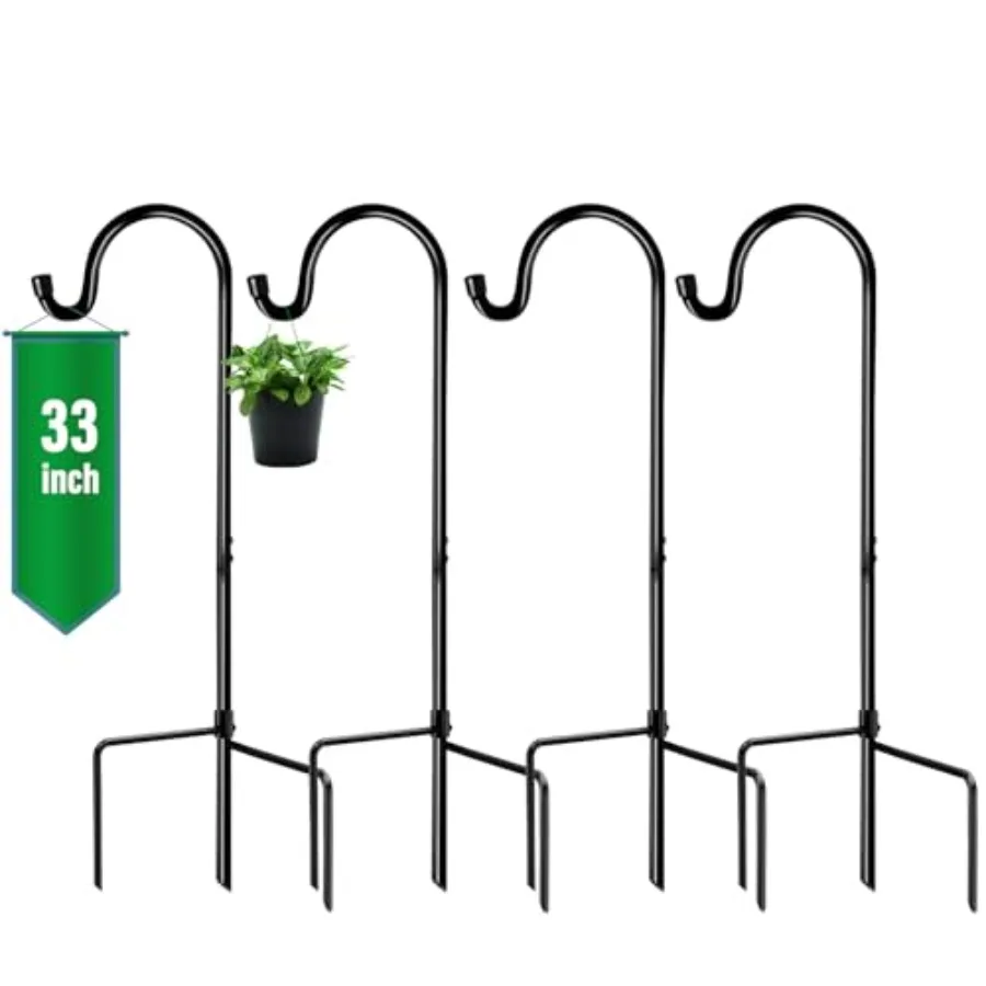 

Shepherd Hook 4 Pack Black 33 inches Tall Made of Premium Metal for Garden Dr Plant Hanger Lantern Hook Solar Light Hanging 701