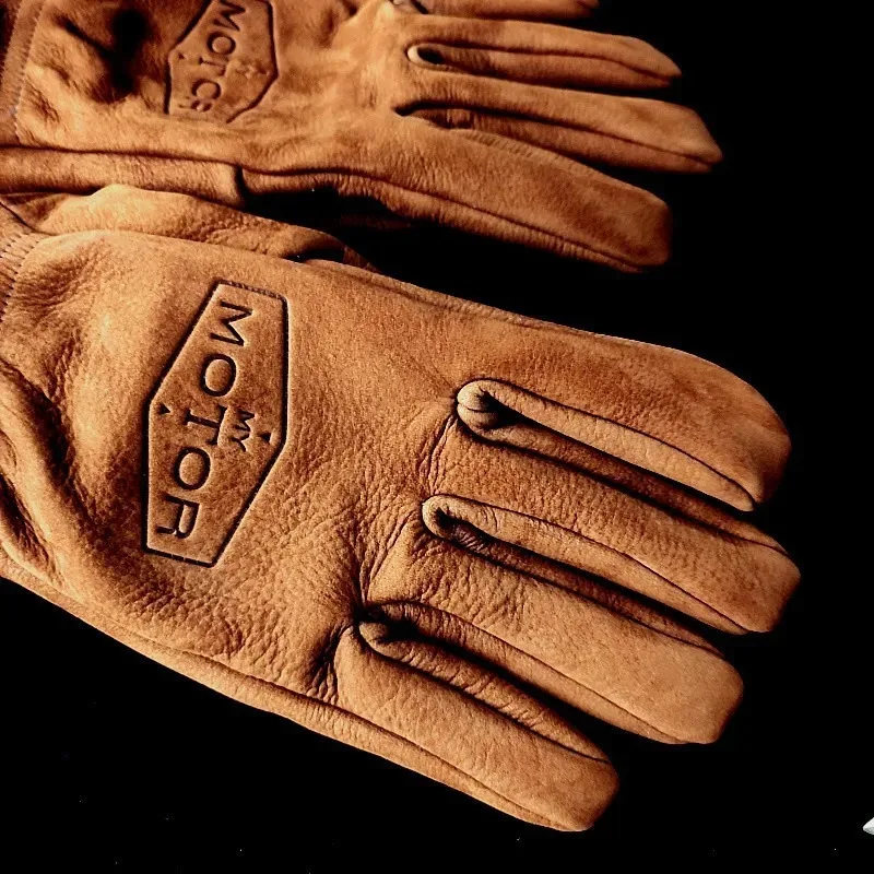 Vintage Retro Cowhide Dirt Bike Gloves Genuine Leather Wear-resistant Mittens For Men Women Outdoor Riding Camping Work Glove