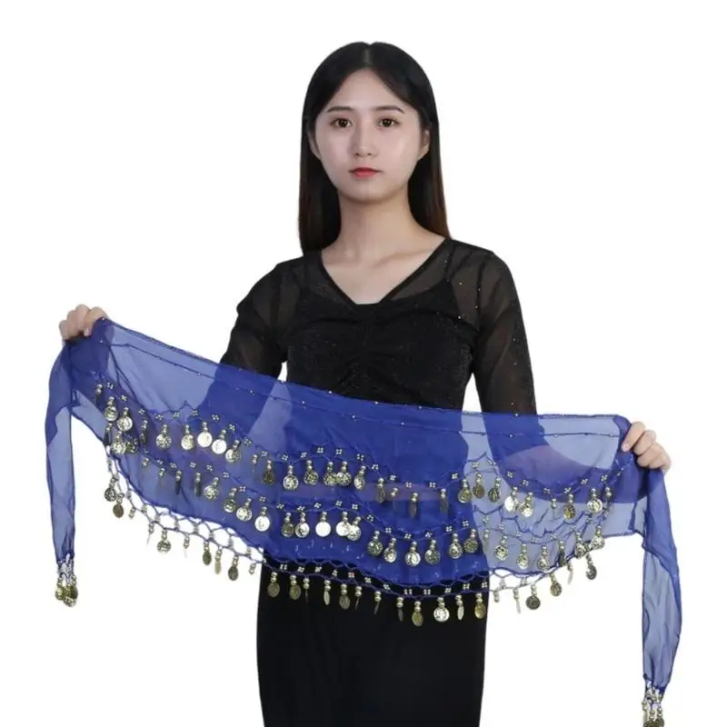 

39BD Hip Scarf for Belly Dancing,Women's Belly Dance Hip Scarf with 72/98 Gold Coin