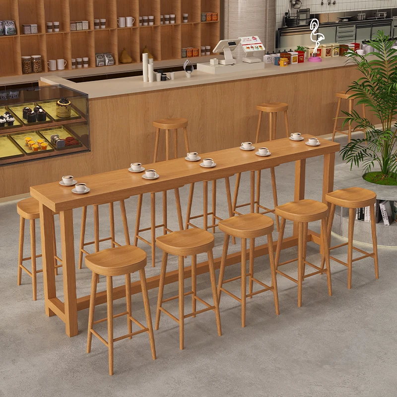 

Nordic solid wood bar table household simple modern balcony wall narrow table bar high table milk