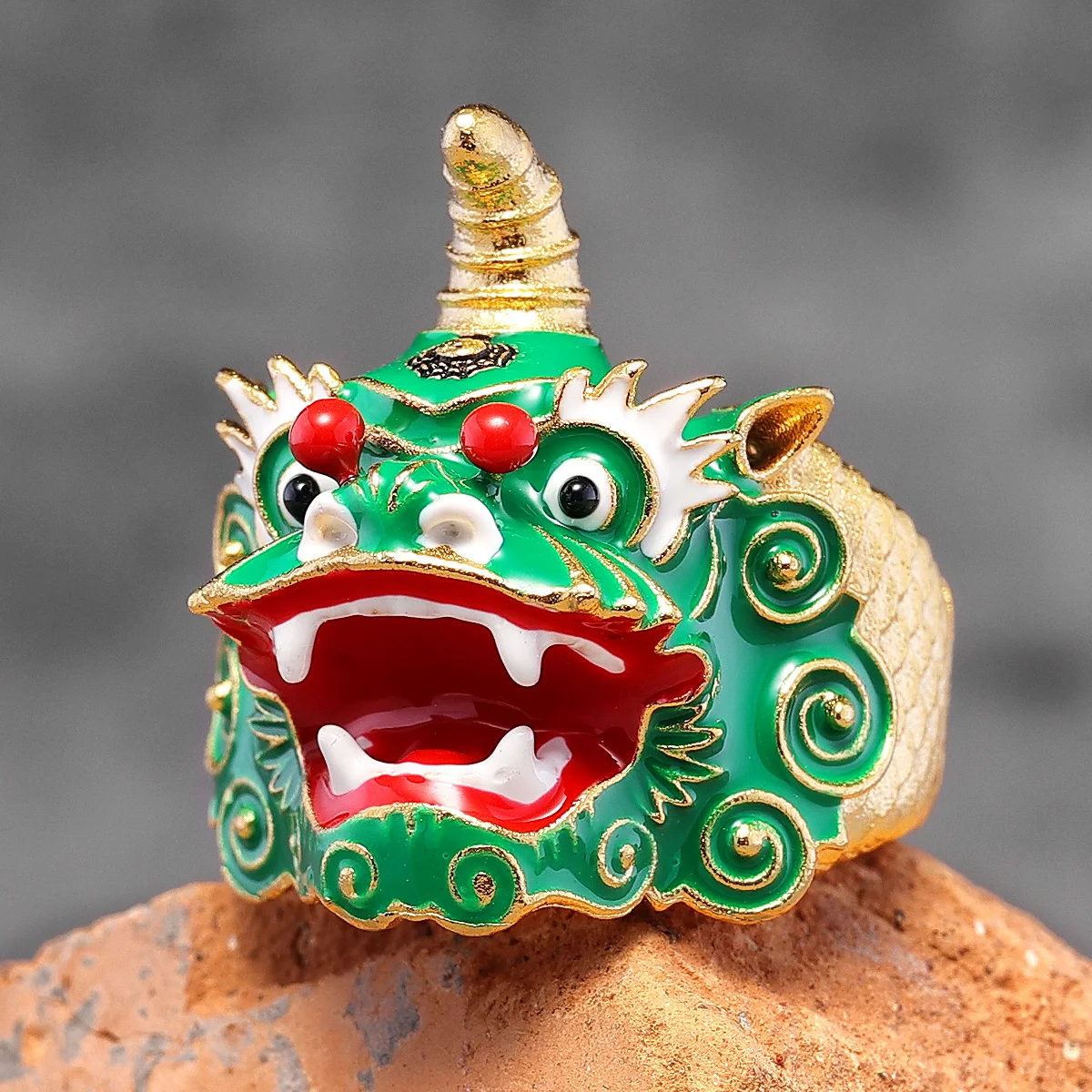 

Unique Chinese Lion Dance Stainless Steel Mens Rings Punk Trendy Cool for Male Boyfriend Biker Jewelry Creativity Gift Wholesale