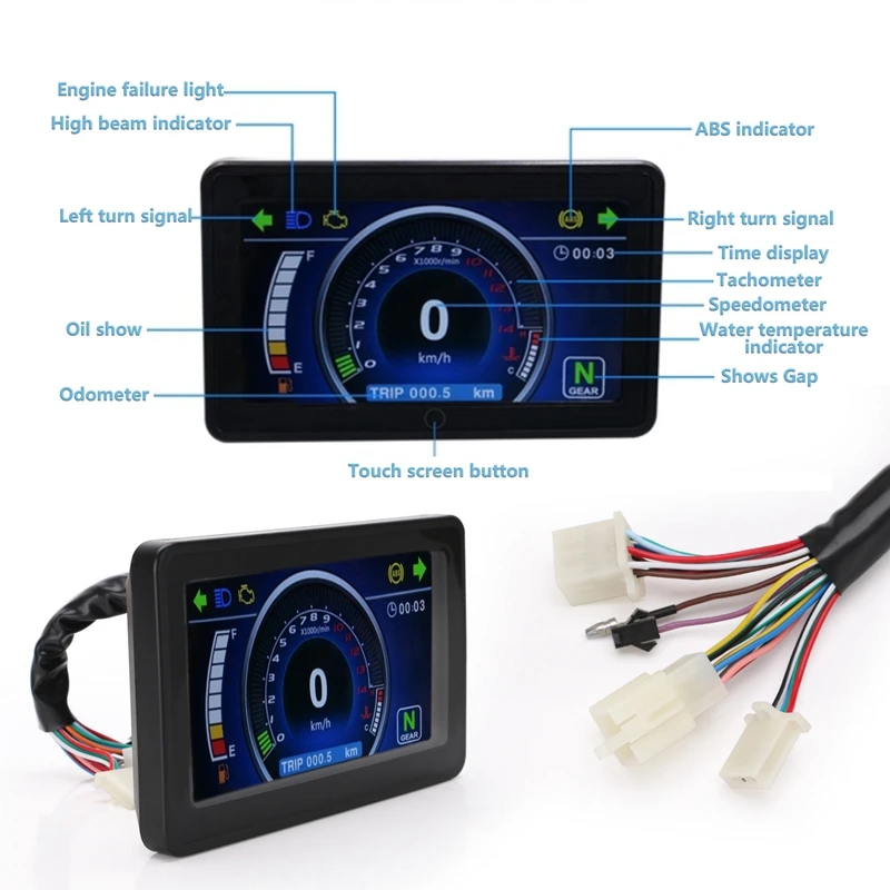 Universal Motorcycle LCD Display Cluster Replaceable Speedometer Multi-Function Instrument for 1,2,4 Cylinder Motorbike