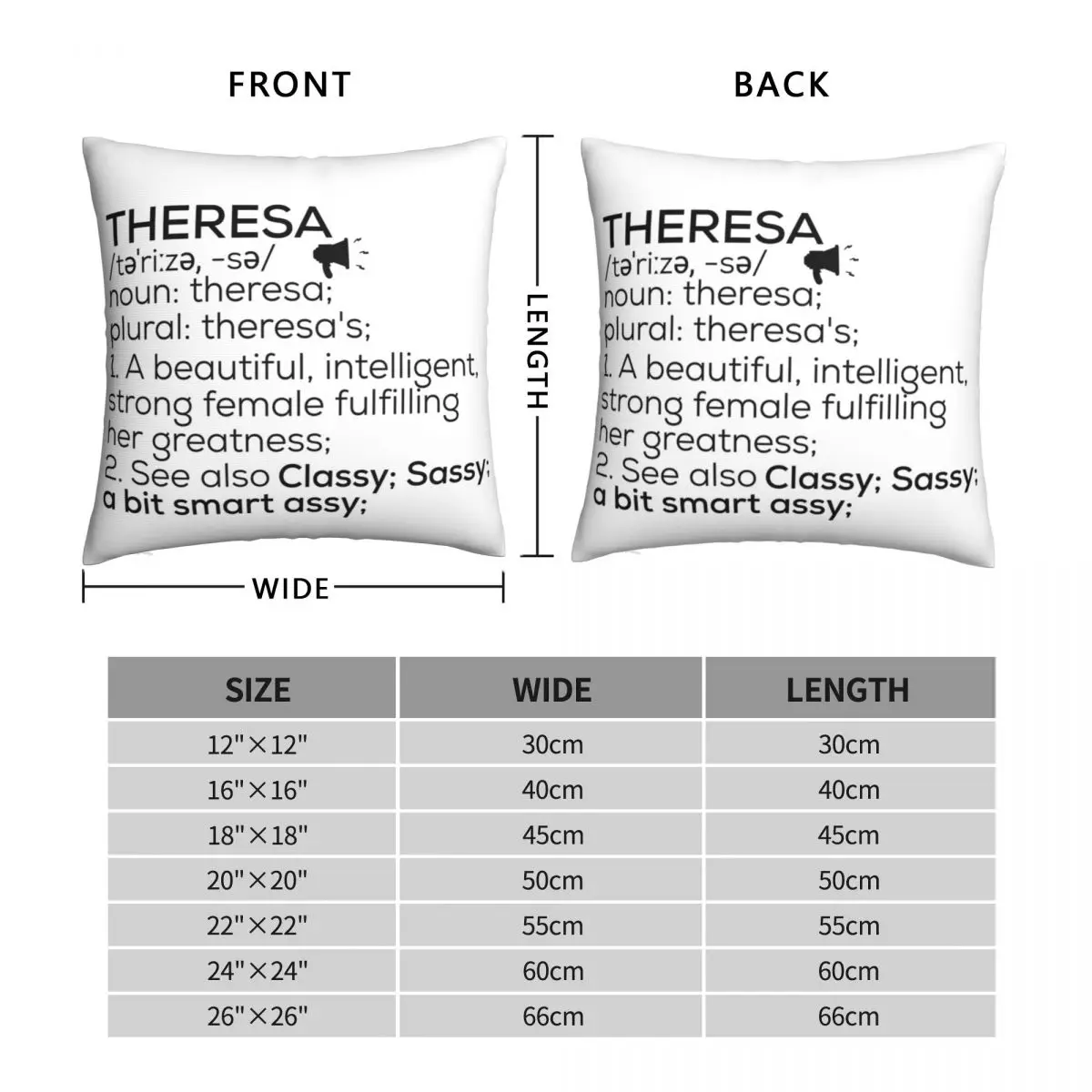 Theresa Name Definition Square Pillowcase Polyester Linen Velvet Pattern Zip Decorative Throw Pillow Case Sofa Cushion Cover